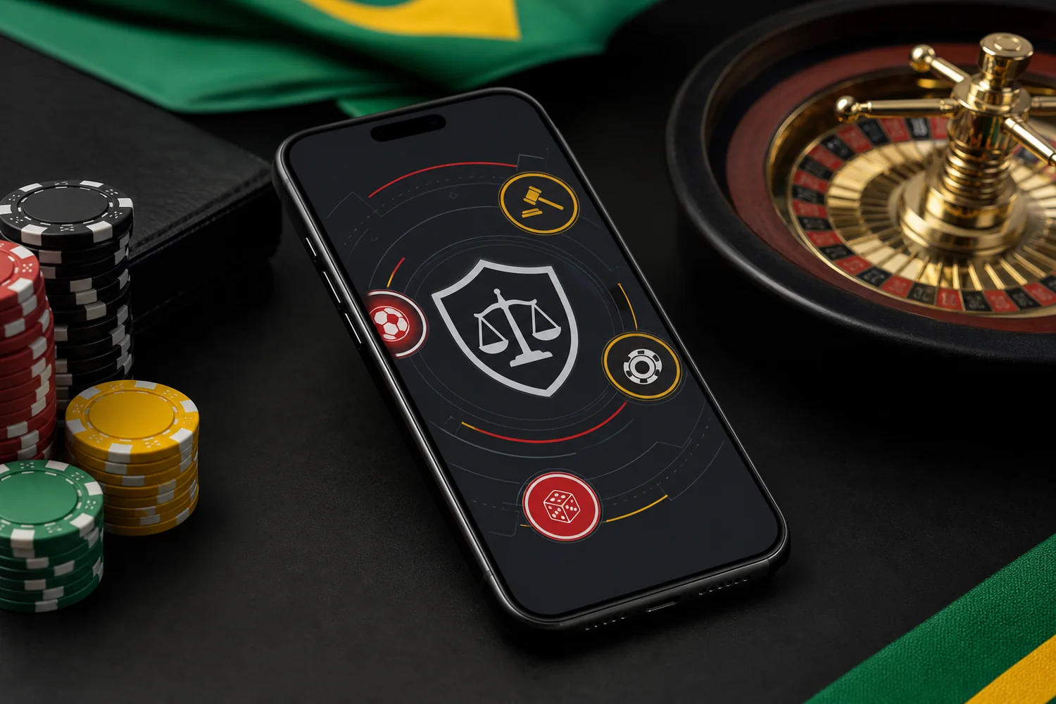 Smartphone exibindo slots, apostas esportivas e recursos de conta